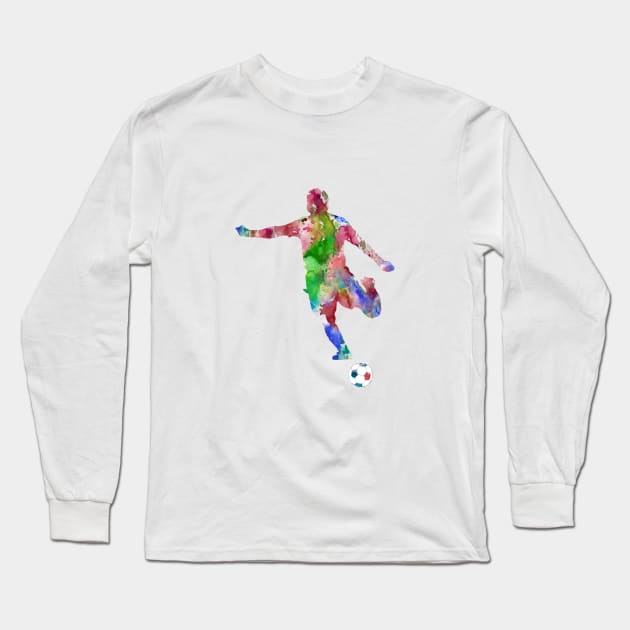 Man Soccer Player Long Sleeve T-Shirt by RosaliArt